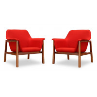 Manhattan Comfort 2-AC007-OR Miller Burnt Orange and Walnut Linen Weave Accent Chair (Set of 2)